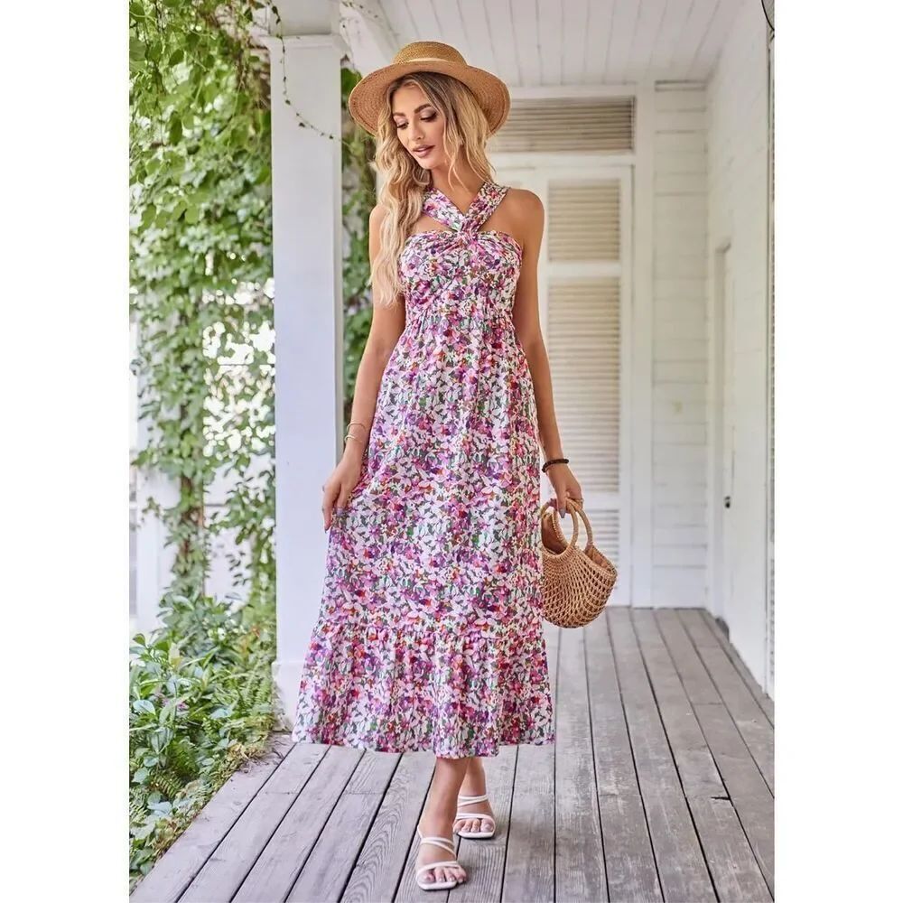 ✨GRACE KARIN Floral Tiered Swing Flowy Midi Sz Large Dress✨